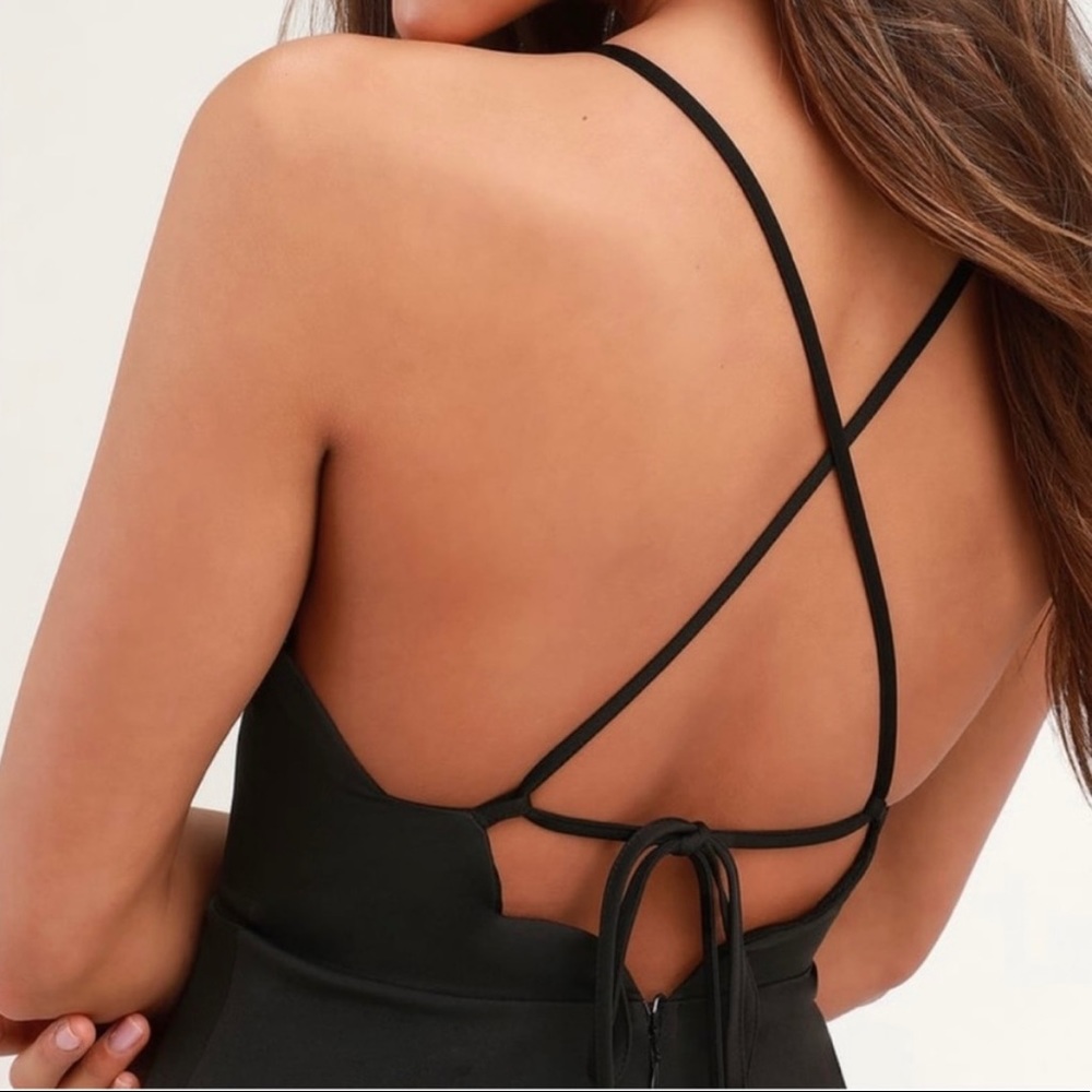 NWT Lulu’s Black Play on Curves Backless Skater Dress with Scalloped Hem, Size S - Picture 3 of 8